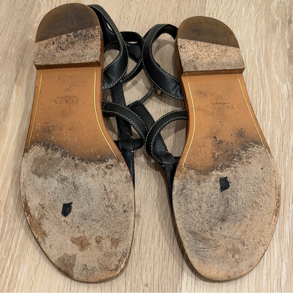 Prada Women's Black and Tan Sandals - Picture 5 of 6